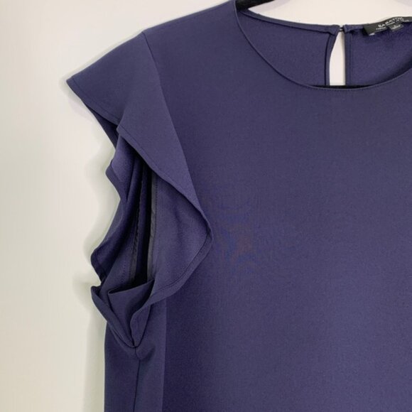 Aritzia Babaton Chaplin Flutter Sleeve Blouse Navy - Picture 7 of 16